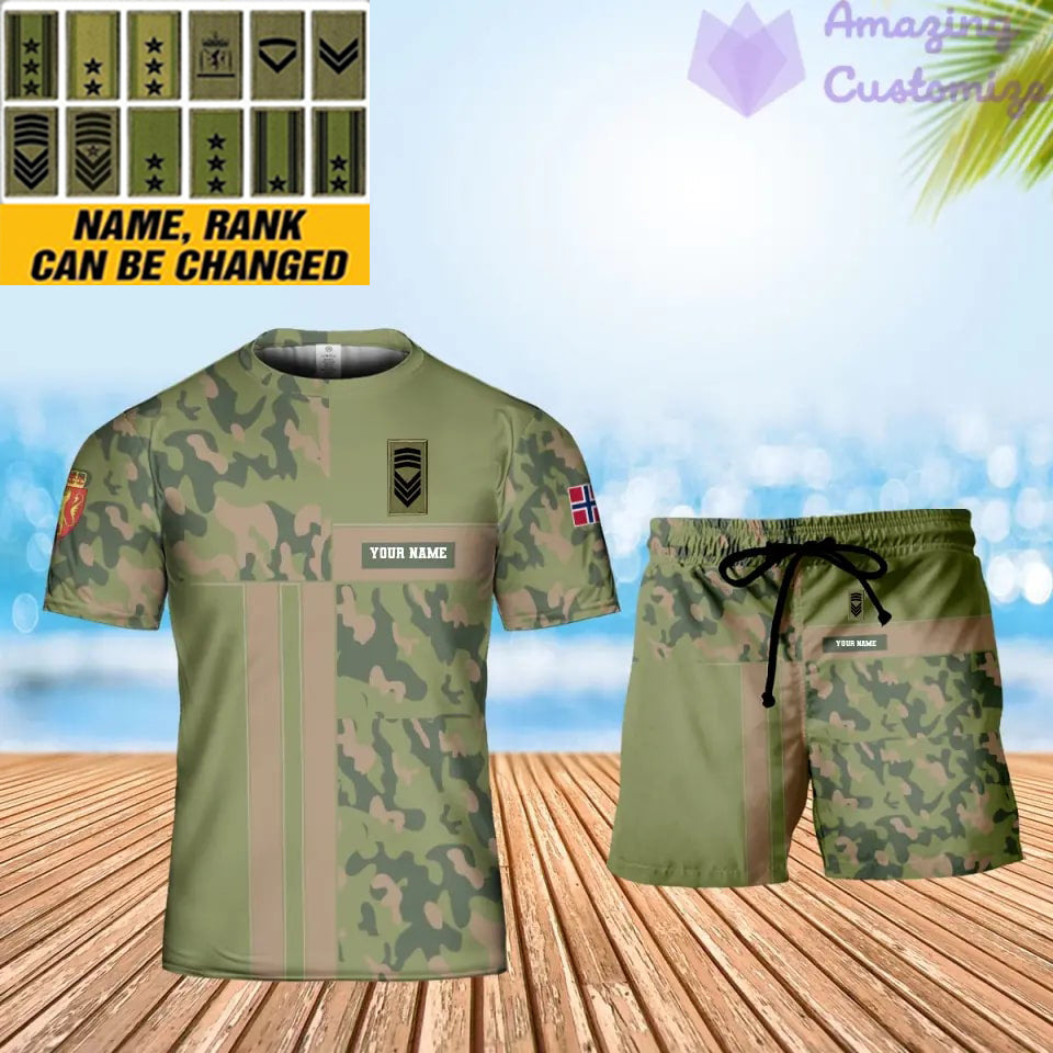 T-shirt personnalisé avec camouflage soldat/vétéran norvégien avec nom et grade + short imprimé en 3D -07052401QA