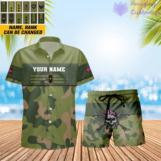 T-shirt Hawaï personnalisé avec camouflage soldat/vétéran norvégien et combo de grades + short imprimé en 3D - 1201240001QA