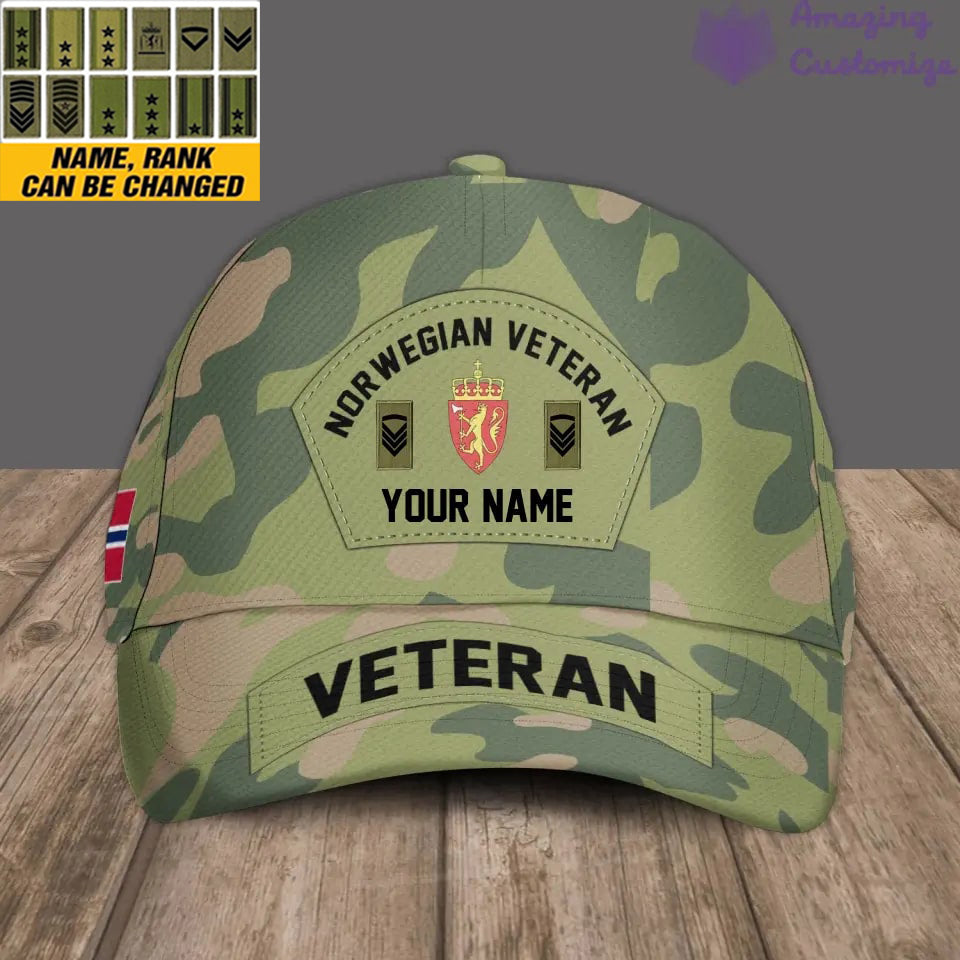 Casquette de baseball camouflage personnalisée avec rang, année et nom pour soldat/vétéran norvégien - 1685404801