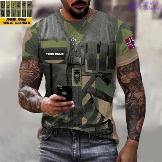 T-shirt personnalisé avec camouflage soldat/vétéran norvégien avec nom et grade imprimé en 3D - 22042401QA