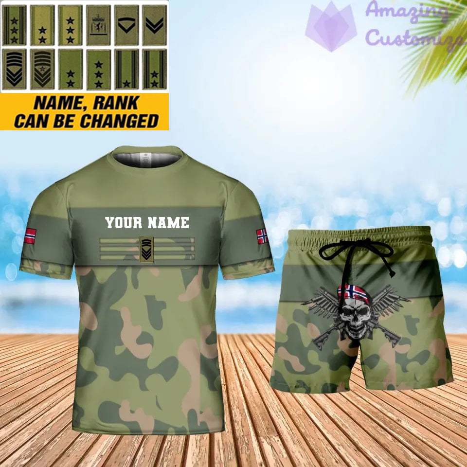 T-shirt personnalisé avec camouflage soldat/vétéran norvégien avec nom et grade + short imprimé en 3D -1201240001QA