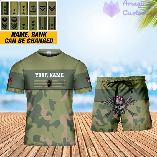 Personalisiertes norwegisches Soldaten-/Veteranen-Tarnmuster mit Namen und Rang, Kombi-T-Shirt + Short, 3D-Druck -1201240001QA