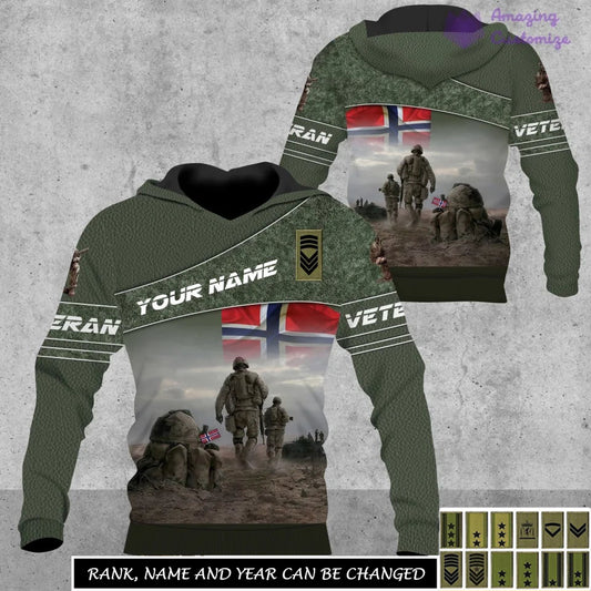 Personalisierter Kapuzenpullover mit Camouflage-Muster für norwegische Soldaten/Veteranen mit Namen und Rang, komplett bedruckt – 17265312