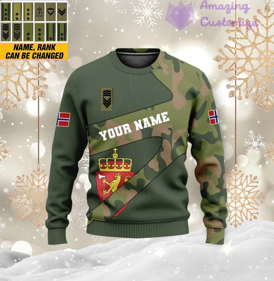 Personalisierter norwegischer Soldat/Veteranen-Tarnpullover mit Namen und Rang, 3D-Druck – 2601240001