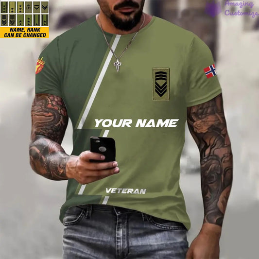 T-shirt personnalisé avec nom et grade de soldat/vétéran norvégien imprimé sur toute la surface - 20052401QA