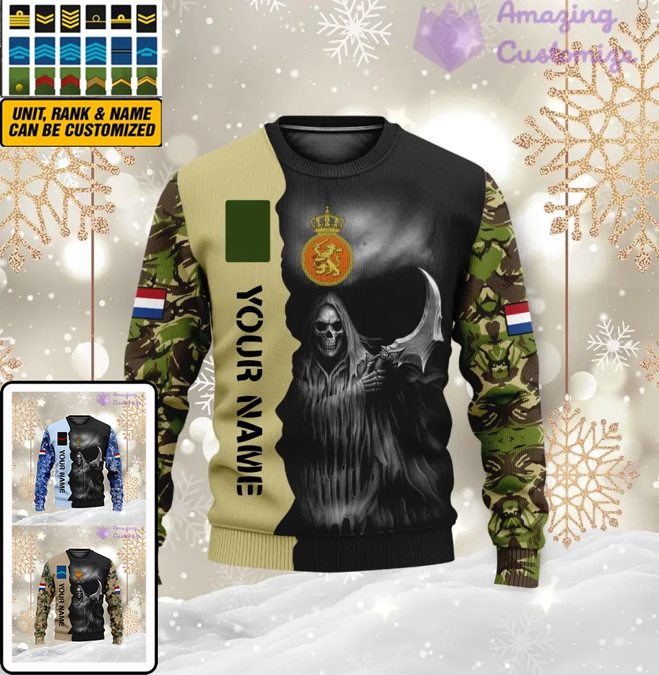 Personalized Netherlands Soldier/ Veteran Camo With Name And Rank Ugly Sweater 3D Printed  - 2601240001