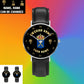 Personalized Sweden Soldier/ Veteran With Name And Rank Black Stitched Leather Watch - 17098560 - Gold Version