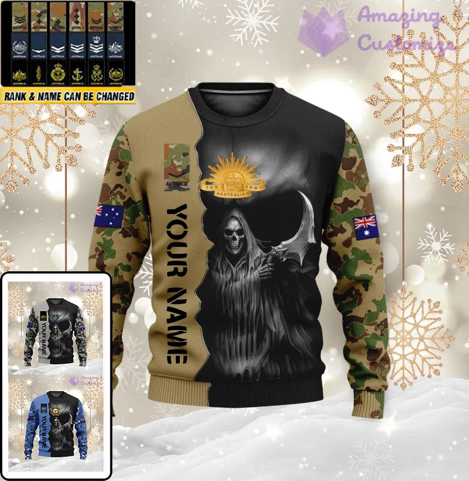 Personalized Australian Soldier/ Veteran Camo With Name And Rank Ugly Sweater 3D Printed  - 2601240001