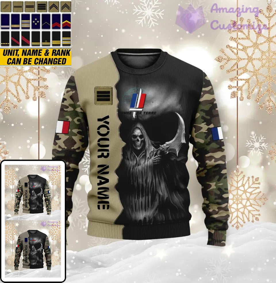 Pull moche personnalisé avec camouflage soldat/vétéran de la France avec nom et grade imprimé en 3D - 2601240001