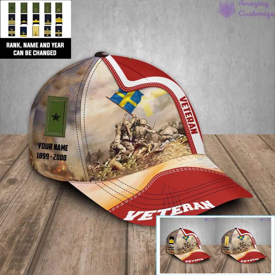 Personalized Rank, Year And Name Sweden Soldier/Veterans Baseball Cap - 17177184