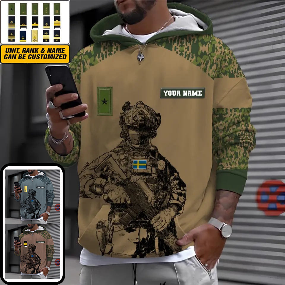 Personalized Sweden Soldier/ Veteran Camo With Name And Rank Hoodie 3D Printed - 17023392