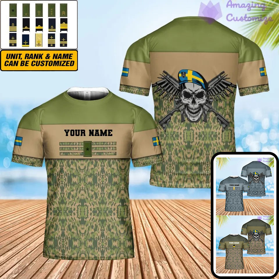 Personalized Sweden Soldier/ Veteran Camo With Name And Rank T-shirt 3D Printed - 0602240003