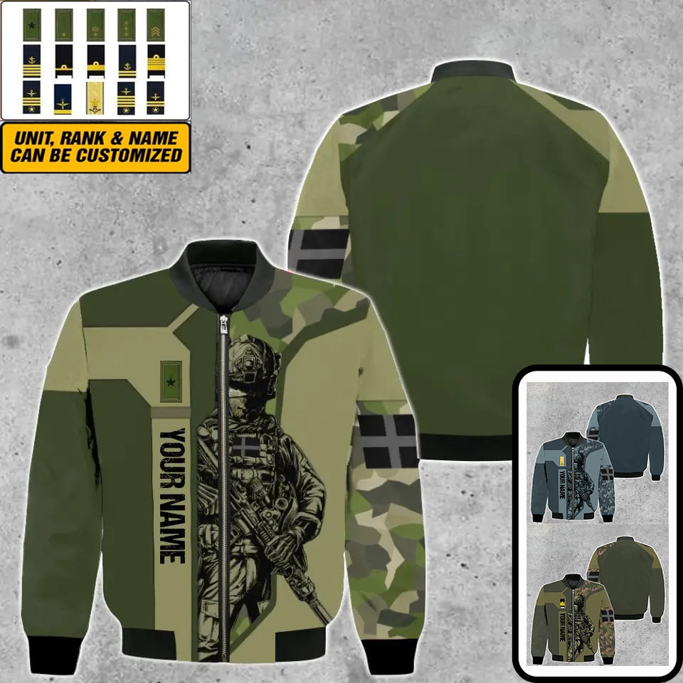 Veste de bombardier personnalisée avec camouflage soldat/vétéran suédois avec nom et grade, imprimée en 3D - 1909230001