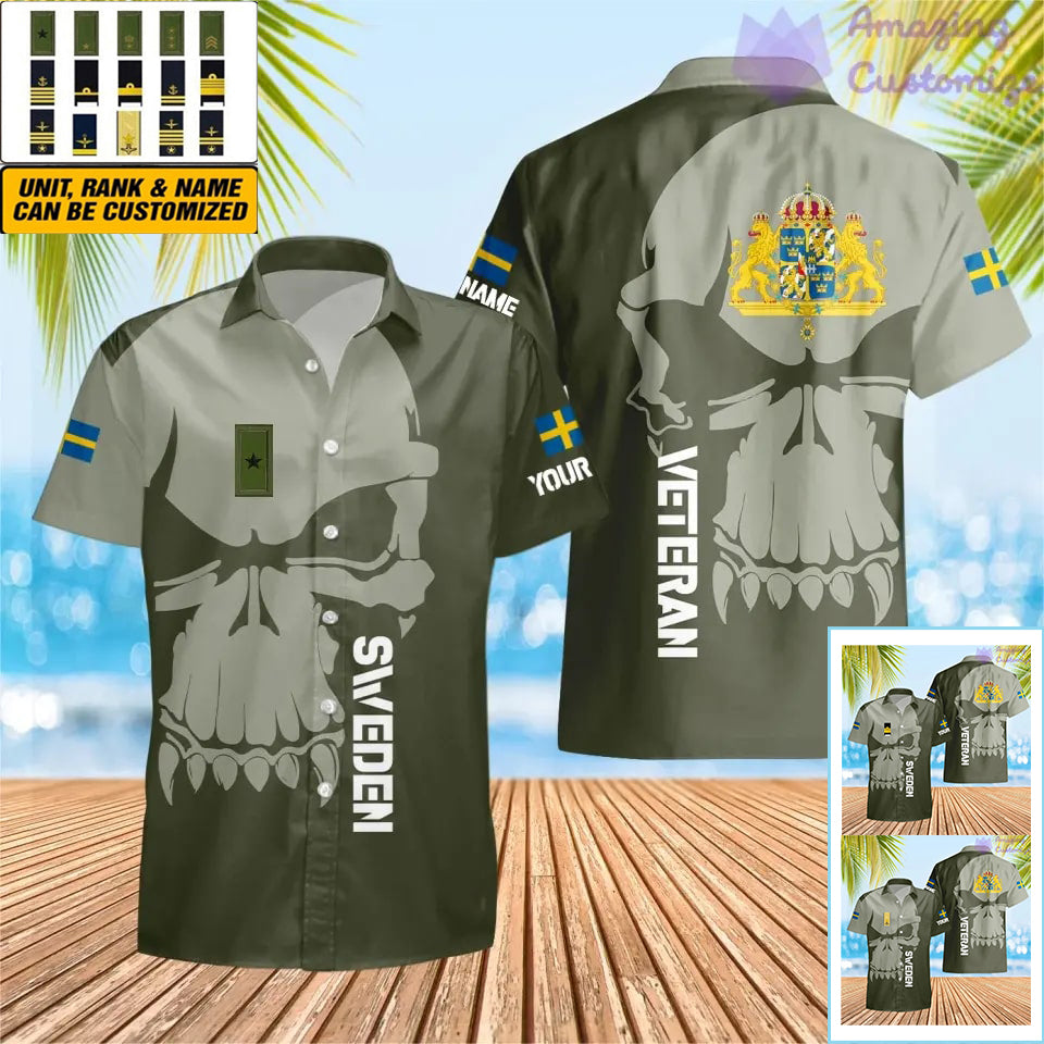 T-shirt Hawaï personnalisé avec camouflage soldat/vétéran suédois avec nom et grade imprimé en 3D - 1602240001