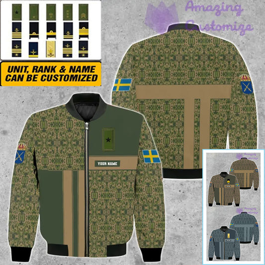 Personalisierte Bomberjacke mit schwedischem Soldaten-/Veteranen-Tarnmuster und Namen und Rang, 3D-Druck – 07052401QA