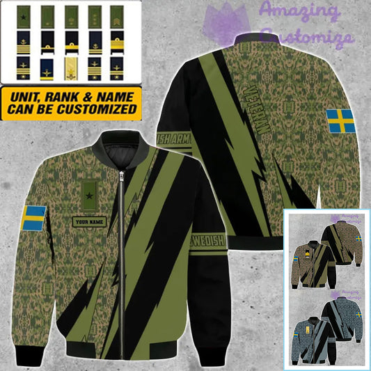 Personalisierte Bomberjacke mit schwedischem Soldaten-/Veteranen-Tarnmuster und Namen und Rang, 3D-Druck – 03042401QA