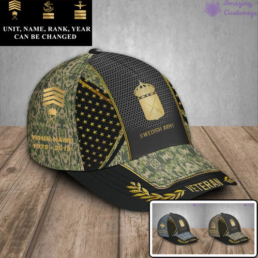 Personalized Rank, Year And Name Sweden Soldier/Veterans Camo Baseball Cap - 17163360