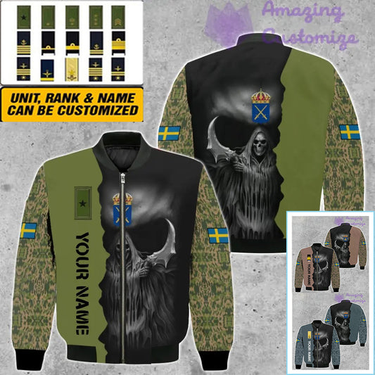 Personalisierte Bomberjacke mit schwedischem Soldaten-/Veteranen-Tarnmuster und Namen und Rang, 3D-Druck – 260124QA