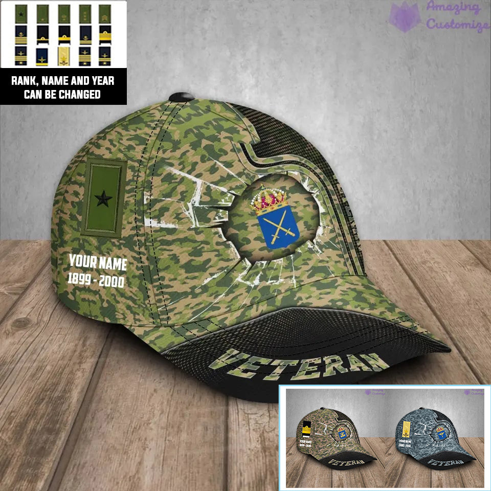 Casquette de baseball camouflage personnalisée avec grade, année et nom pour soldat/ancien combattant suédois - 17170272