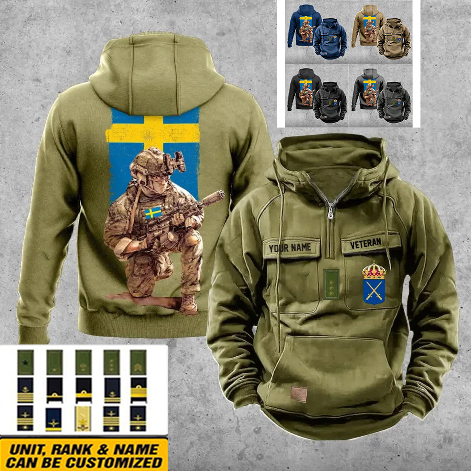 Sweat à capuche vintage personnalisé soldat/vétéran suédois imprimé sur toute la surface - 21062402QA