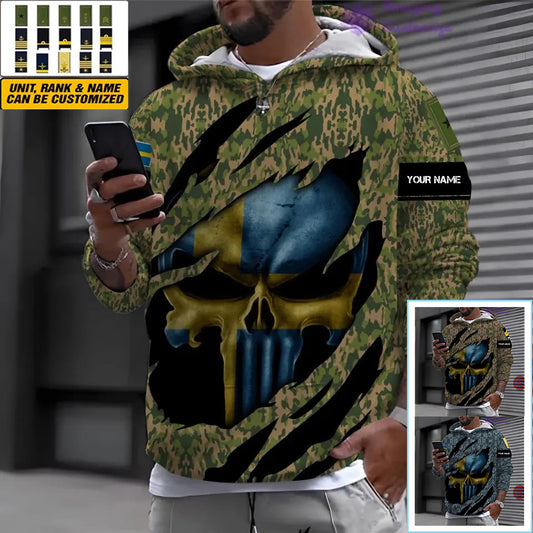 Sweat à capuche personnalisé avec camouflage soldat/vétéran suédois avec nom et grade imprimé en 3D - 1712534401