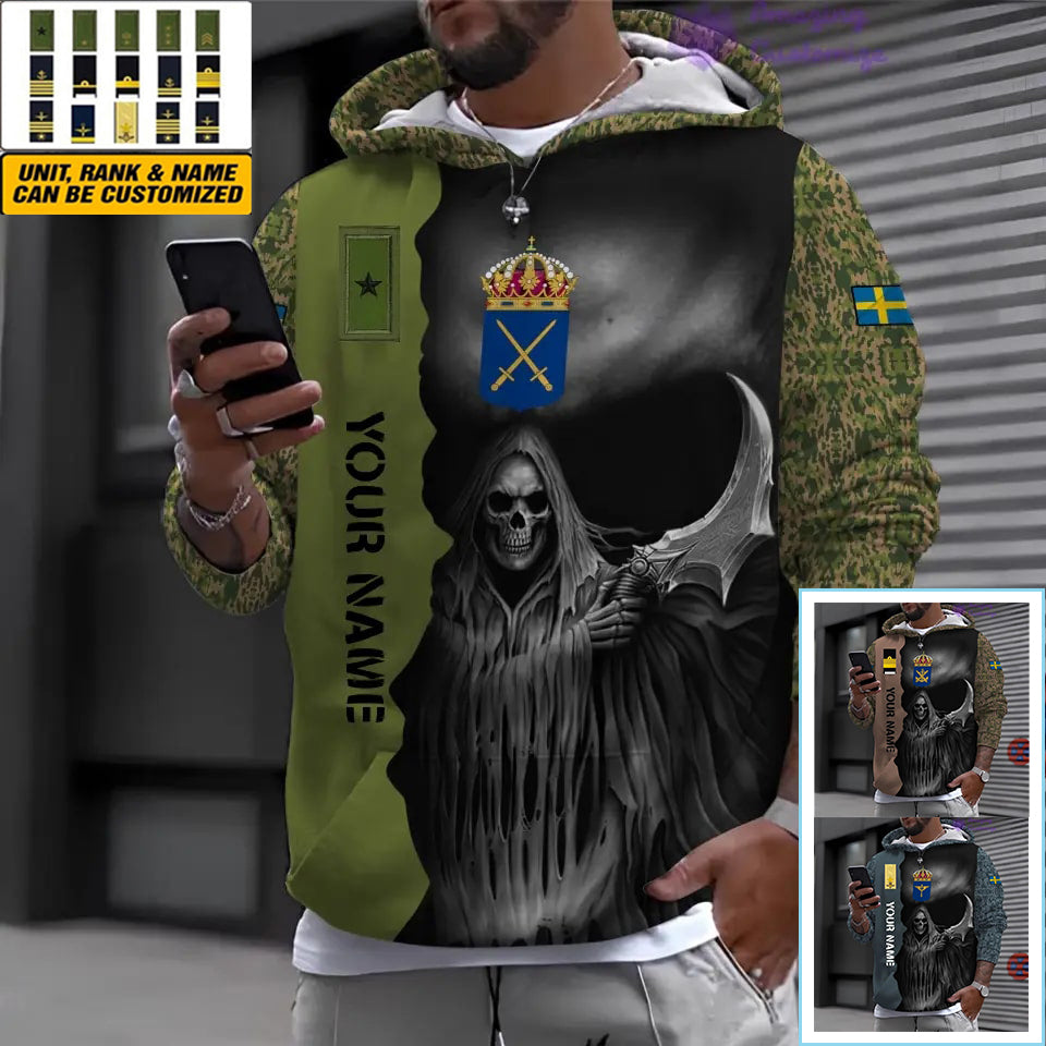 Sweat à capuche personnalisé avec camouflage soldat/vétéran suédois avec nom et grade imprimé en 3D - 17062272