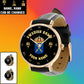 Personalized Sweden Soldier/ Veteran With Name And Rank Black Stitched Leather Watch - 17098560 - Gold Version