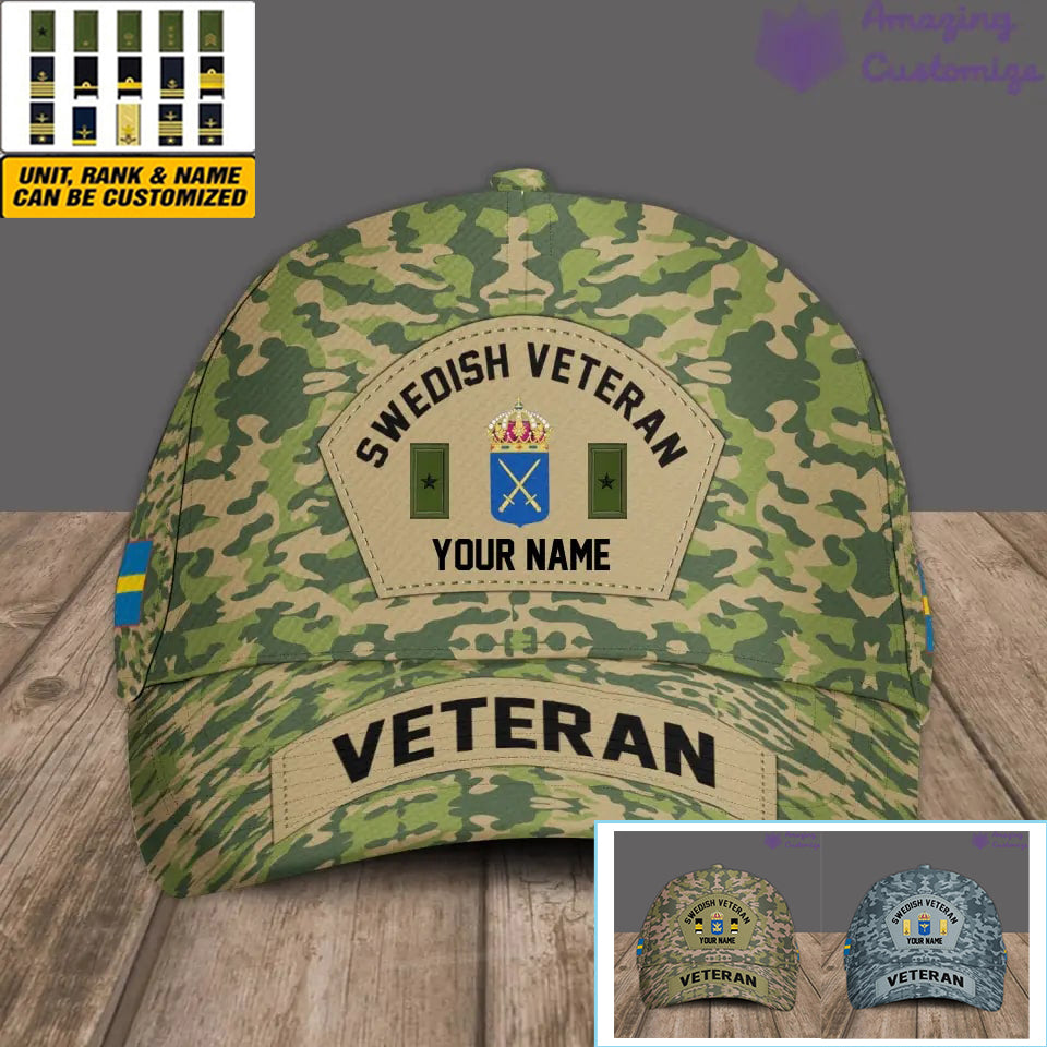 Personalisierter Rang und Name Schwedischer Soldat/Veteran Camo Baseball Cap - 30052402QA