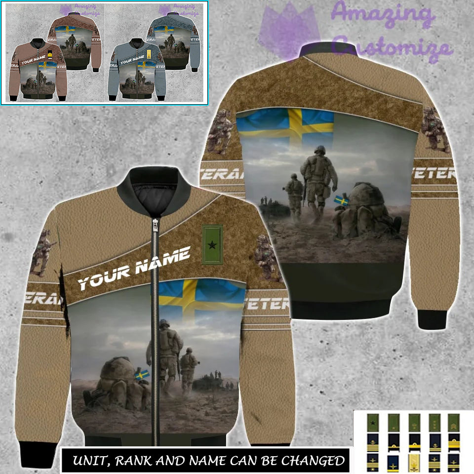 Personalized Sweden Soldier/Veteran Camo with Name, Rank Bomber All Over Printed - 17265312