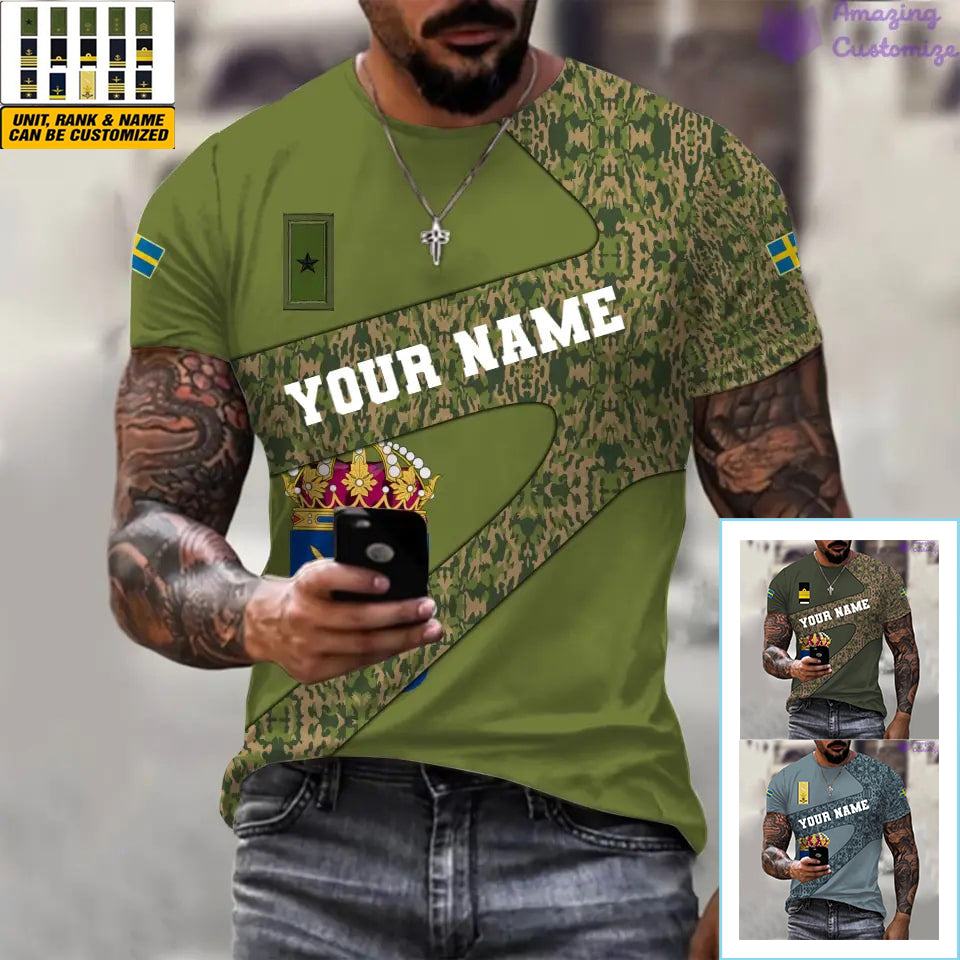 Personalized Sweden Soldier/ Veteran Camo With Name And Rank T-Shirt 3D Printed  - 3001240001QA