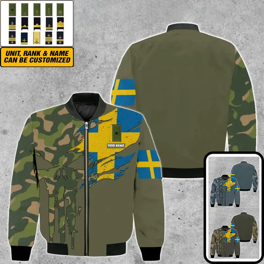 Personalisierter Kapuzenpullover mit Camouflage-Muster für schwedische Soldaten/Veteranen mit Namen und Rang – 0512230001