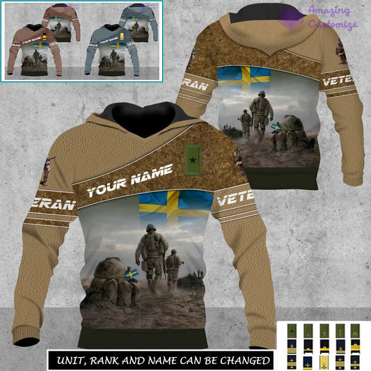 Personalisierter schwedischer Soldat/Veteran, Camouflage-Kapuzenpullover mit Namen und Rang, komplett bedruckt – 17265312