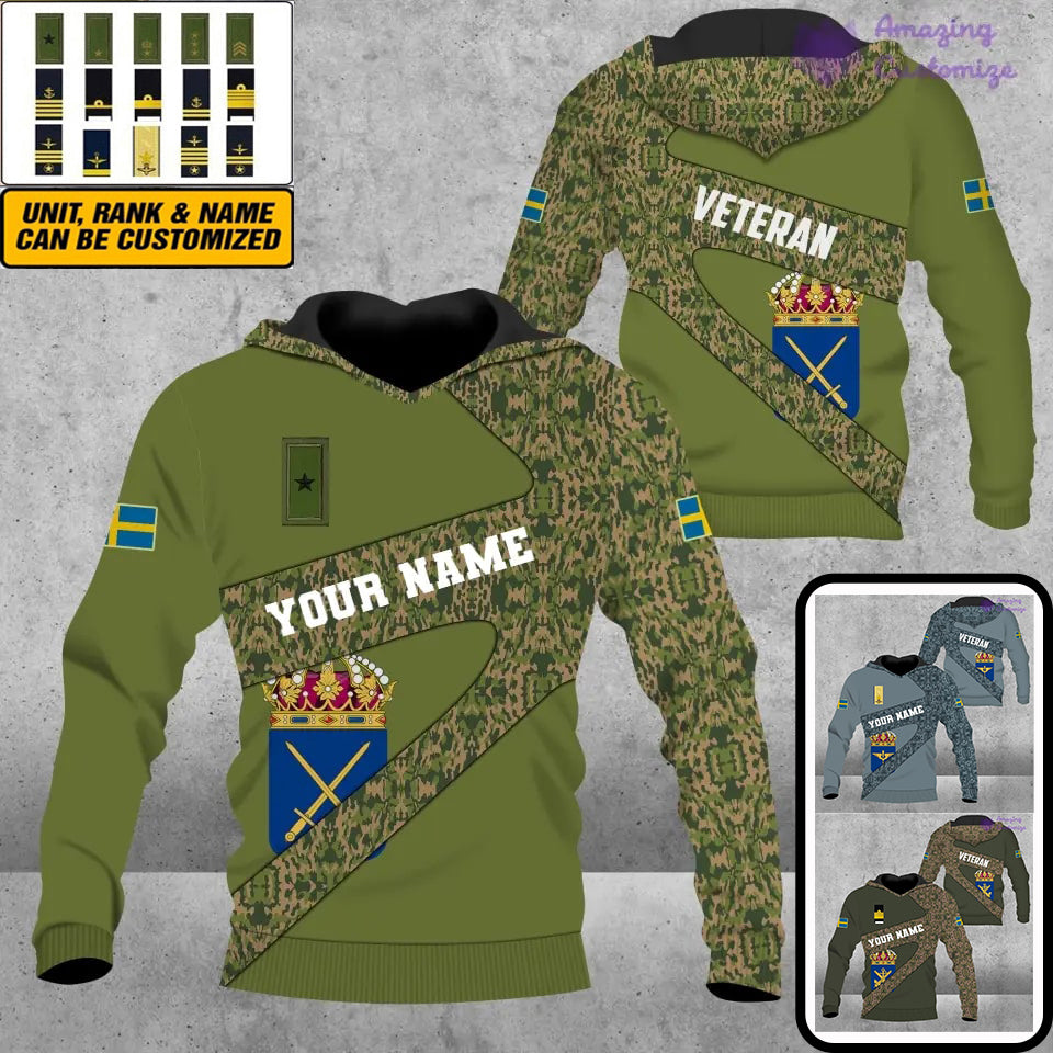 Personalized Sweden Soldier/ Veteran Camo With Name And Rank Hoodie 3D Printed  - 17065728