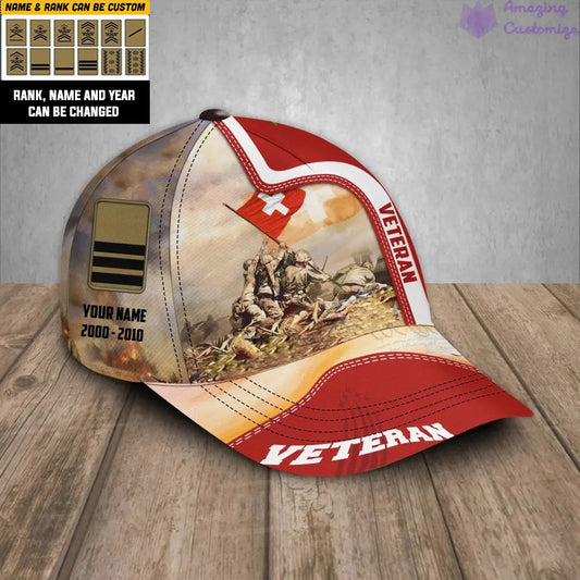 Personalized Rank, Year And Name Swiss Soldier/Veterans Baseball Cap - 17177184