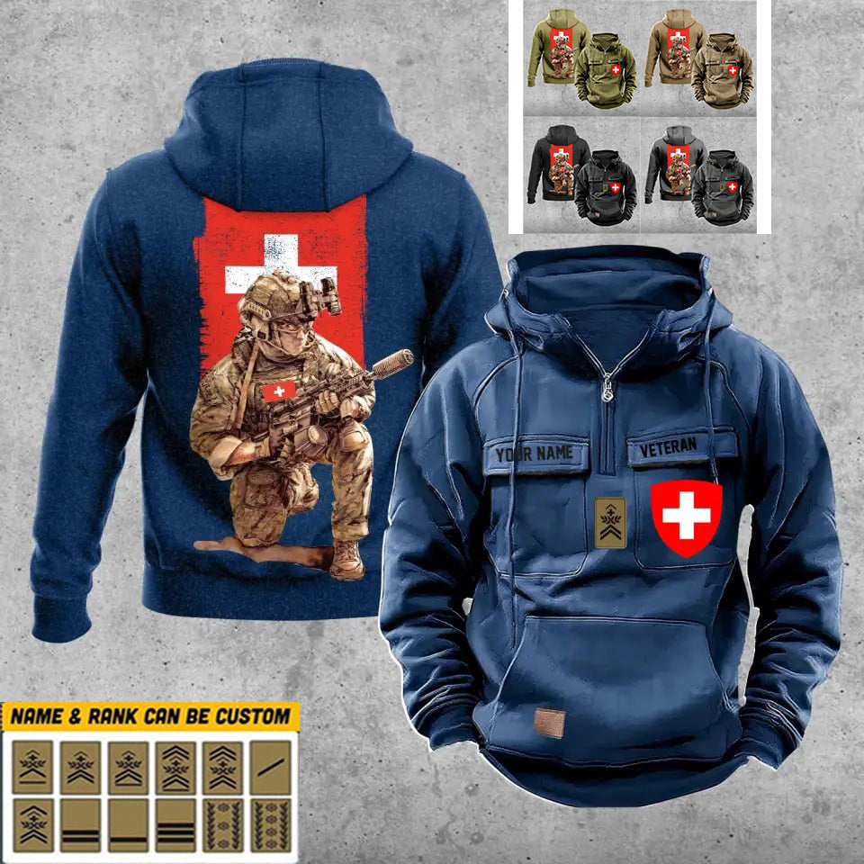 Sweat à capuche vintage personnalisé soldat/vétéran suisse imprimé sur toute la surface - 21062402QA