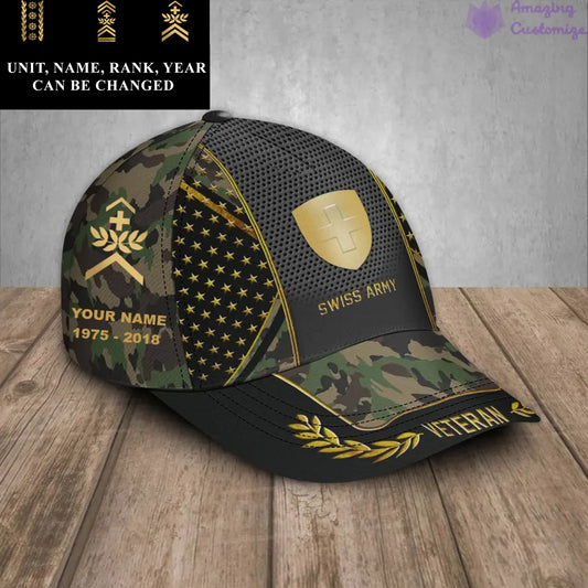 Personalized Rank, Year And Name Swiss Soldier/Veterans Camo Baseball Cap - 17163360