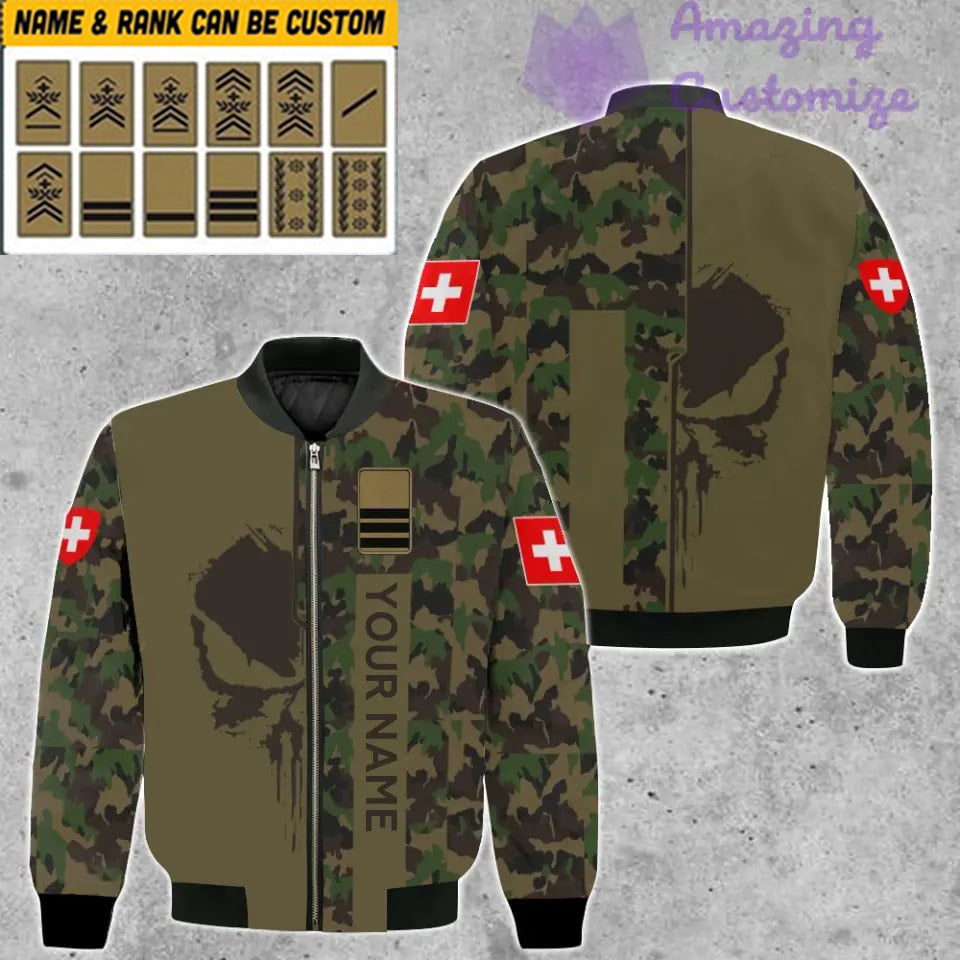 Blouson aviateur personnalisé avec camouflage soldat/vétéran suisse avec nom et grade imprimé en 3D - 10052401QA