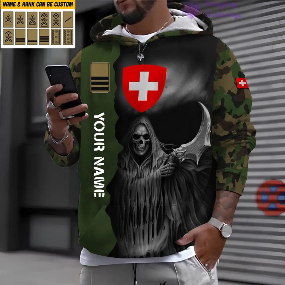 Personalisierter Schweizer Soldat/Veteran mit Namen und Rang 3D-Kapuzenpullover mit Rundumdruck - 17062272