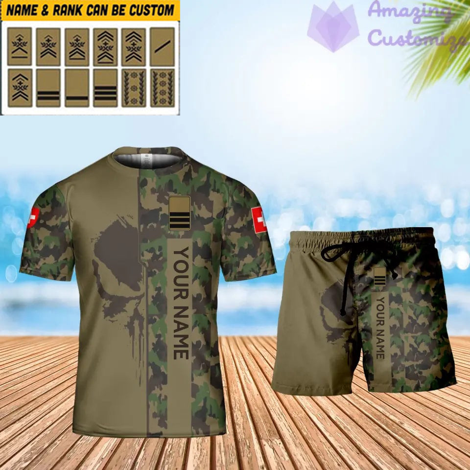 Personalisiertes Schweizer Soldat/Veteranen-Tarnmuster mit Namen und Rang, Kombi-T-Shirt + Short, 3D-Druck -10052401QA