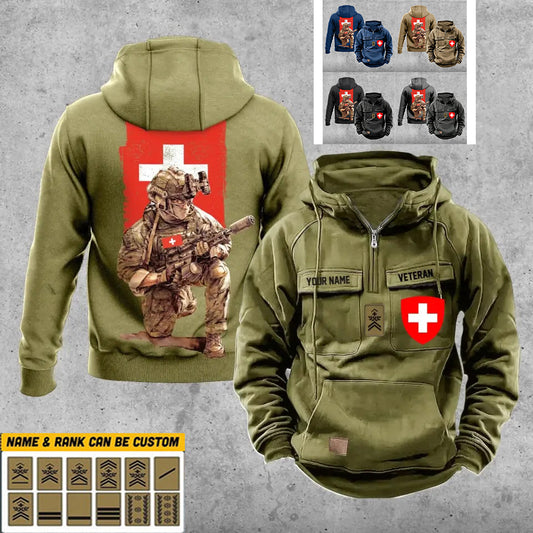 Sweat à capuche vintage personnalisé soldat/vétéran suisse imprimé sur toute la surface - 21062402QA