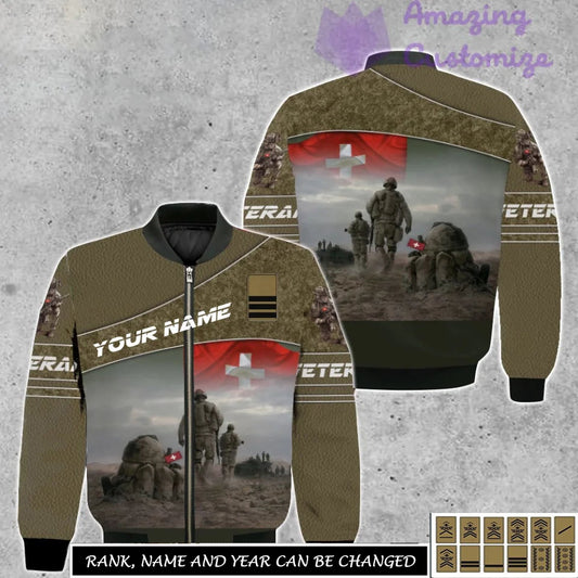 Personalized Swiss Soldier/Veteran Camo with Name, Rank Bomber All Over Printed - 17265312