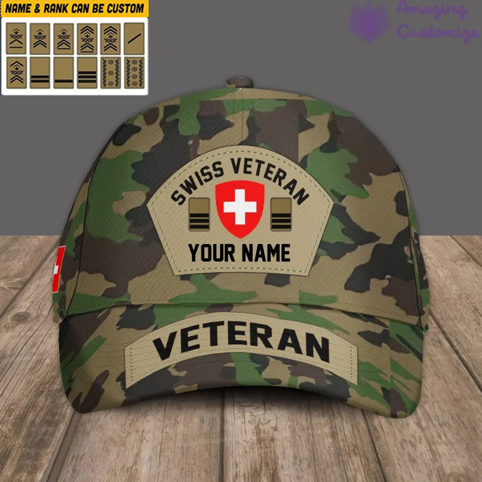 Personalized Rank, Year And Name Swiss Soldier/Veterans Camo Baseball Cap - 1717027201