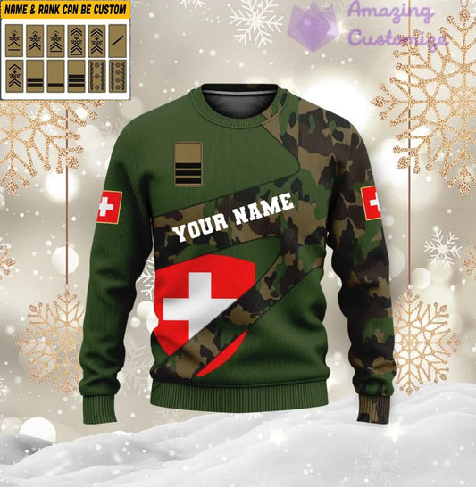 Personalized Swiss Soldier/ Veteran Camo With Name And Rank Ugly Sweater 3D Printed - 2601240001