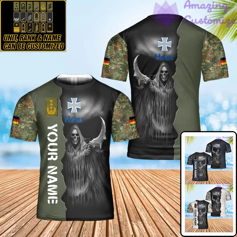 T-shirt personnalisé avec camouflage soldat/vétéran allemand avec nom et grade imprimé en 3D - 2601240001