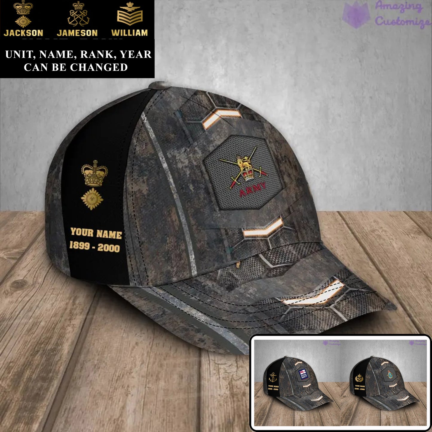 Personalized Rank, Year And Name UK Soldier/Veterans Camo Baseball Cap - 17178048