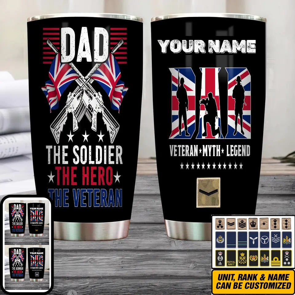 Personalisierter britischer Veteran/Soldat mit Rang und Namen, Camouflage-Becher, komplett bedruckt, 0202240020