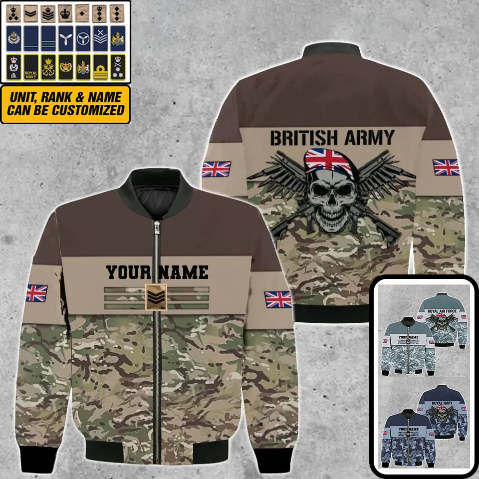 Personalisierte Bomberjacke mit Camouflage-Muster für britische Soldaten/Veteranen, bedruckt mit Namen und Rang -111223001