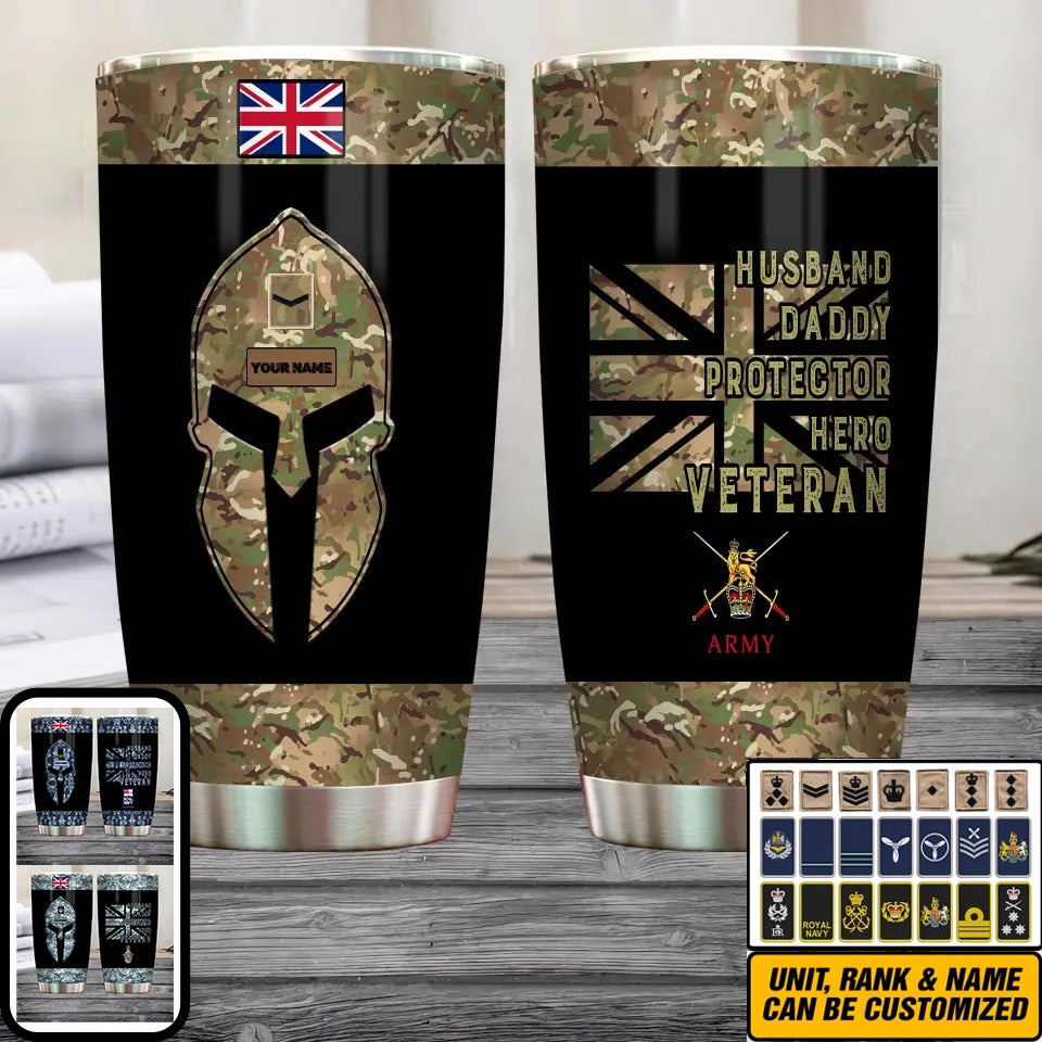 Personalisierter britischer Veteran/Soldat mit Rang und Namen, Camouflage-Becher, komplett bedruckt, 0202240001