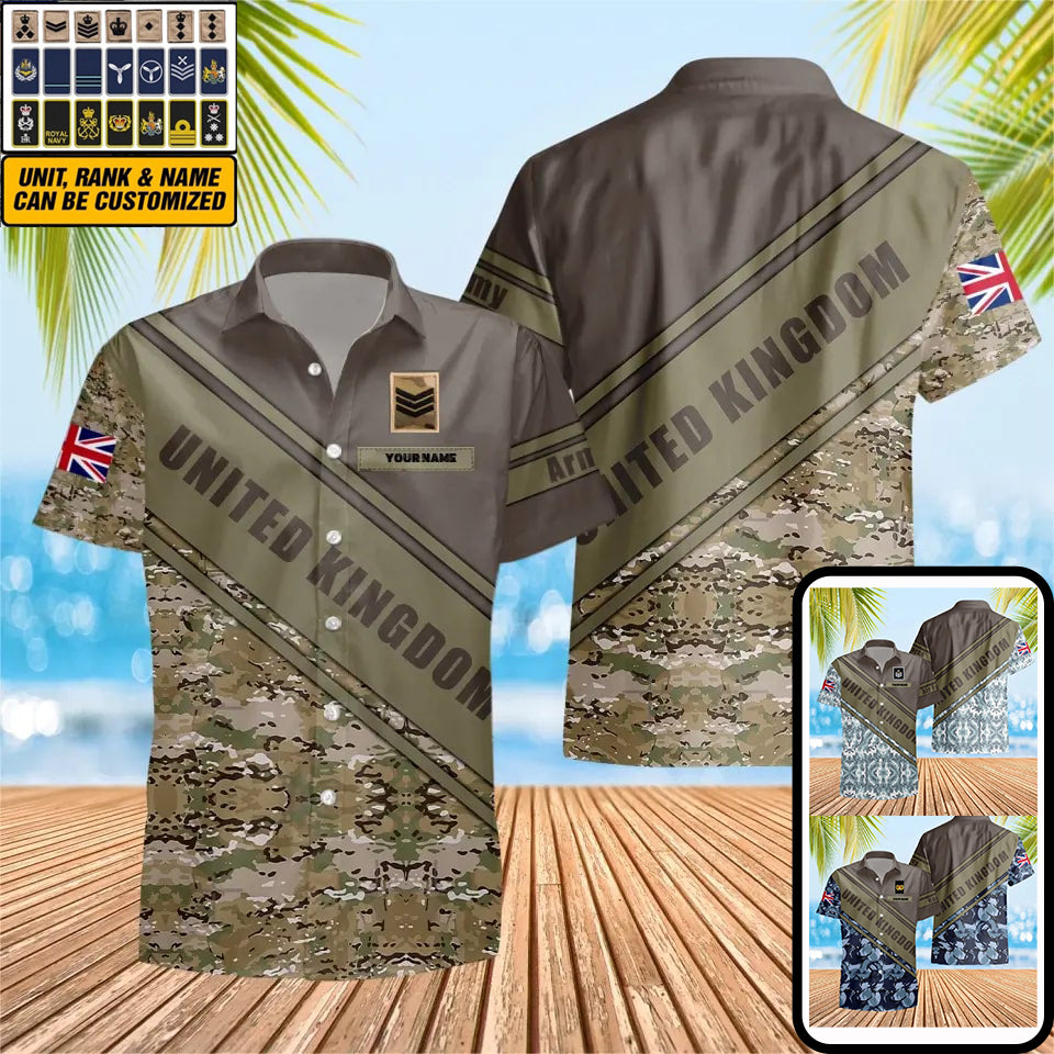 Personalisiertes Hawaiihemd für britische Soldaten/Veteranen im Camouflage-Muster mit Namen und Rang, 3D-Druck – 3004230001