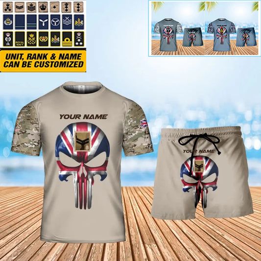 Personalized UK Soldier/ Veteran Camo With Name And Rank Combo T-Shirt + Short 3D Printed  - 28052401QA